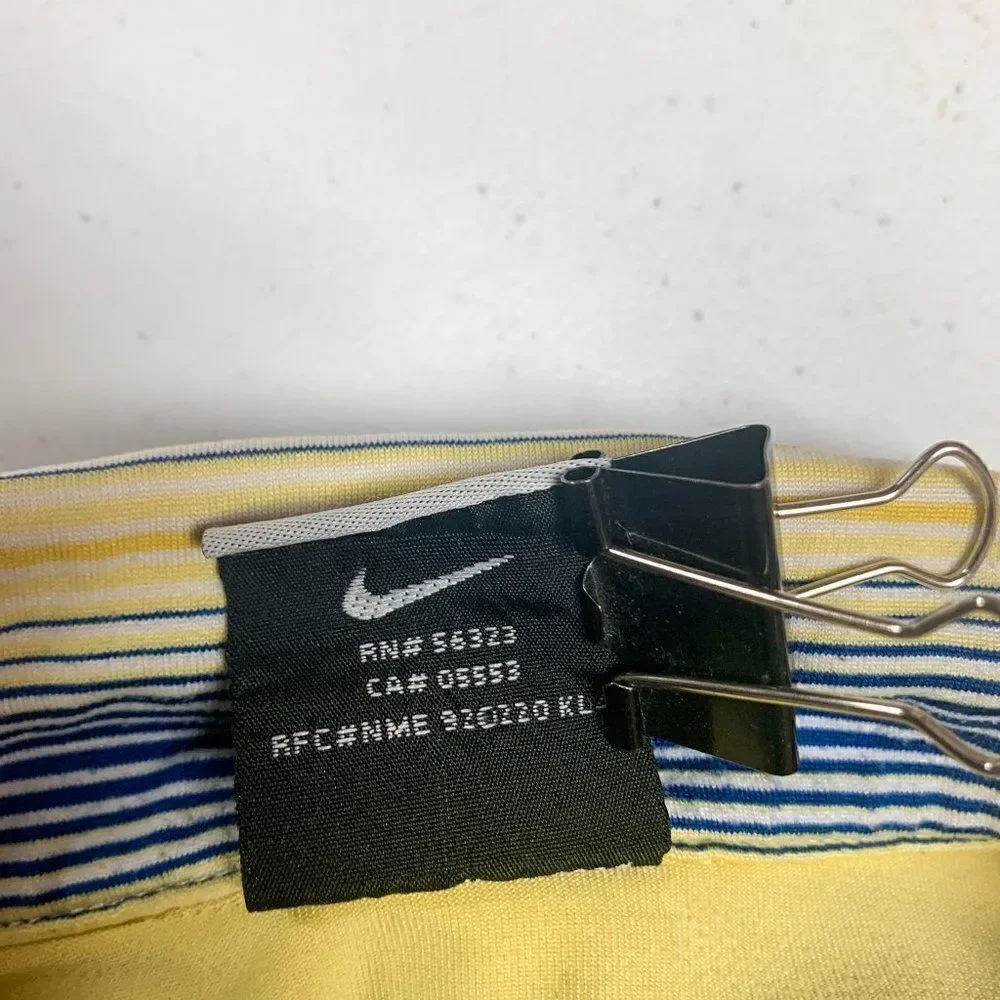 Nike Golf Polo Shirt Mens Large Yellow Blue Dri Fit UV Golfer Rugby Outdoor Camp